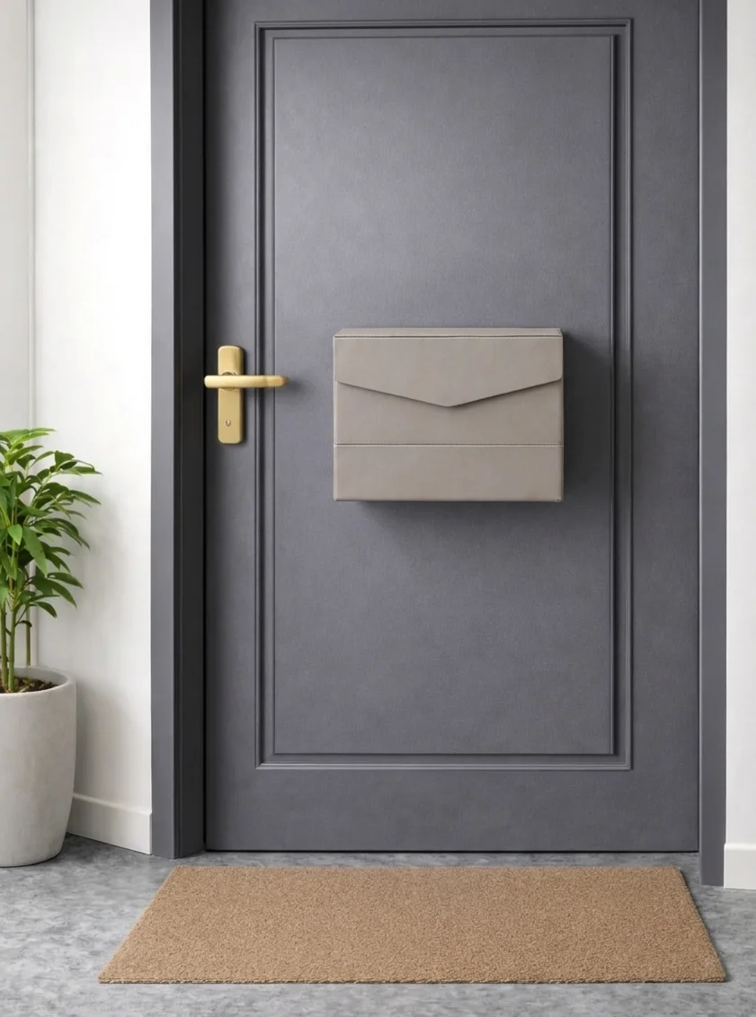 Boxio monterad vid lägenhetsdörr i skandinavisk miljö